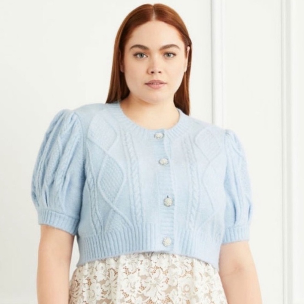 Hill House Light Blue Cable‎ Knit Cropped Sweater